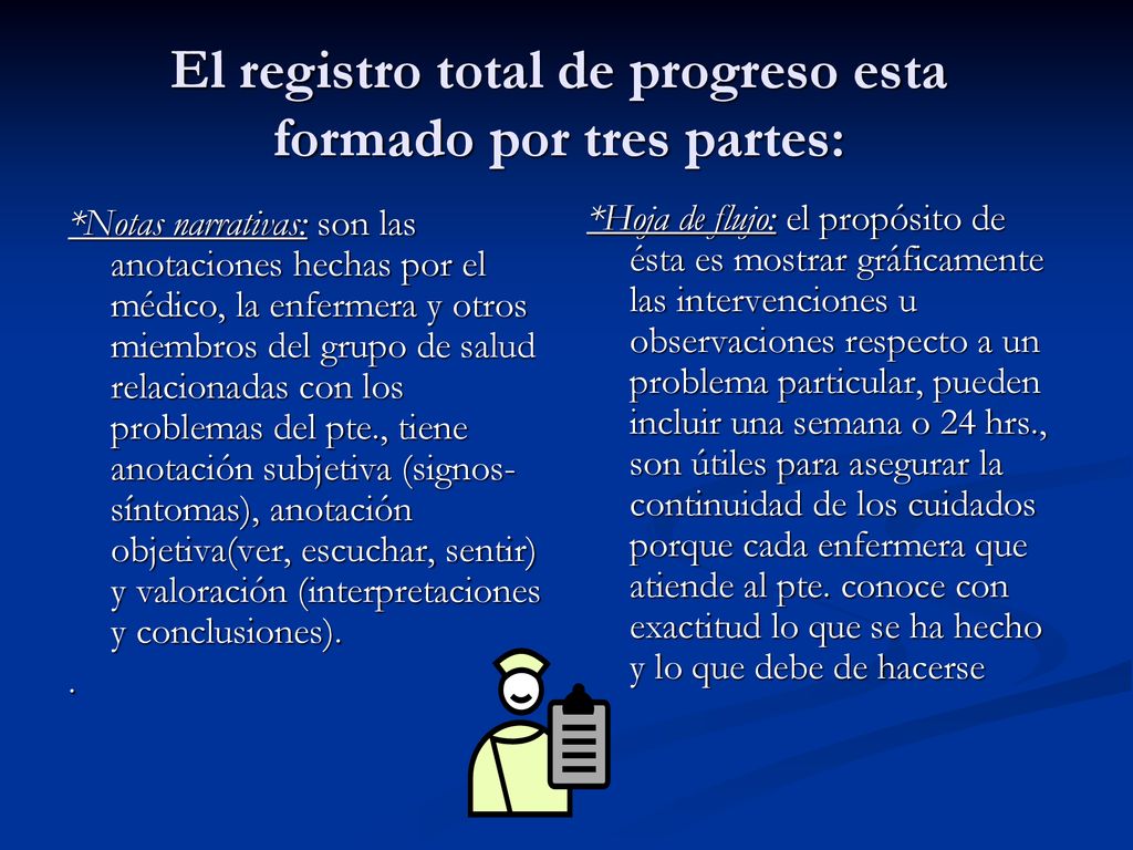 El registro total de progreso esta formado por tres partes:
