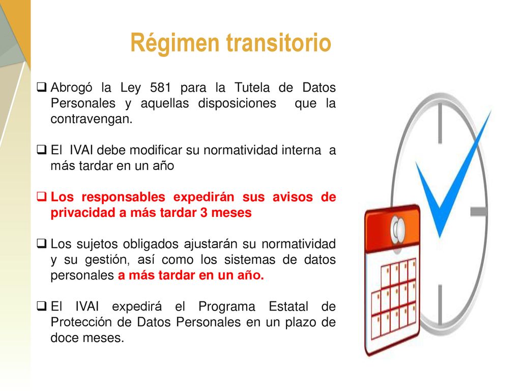 Régimen transitorio Abrogó la Ley 581 para la Tutela de Datos Personales y aquellas disposiciones que la contravengan.