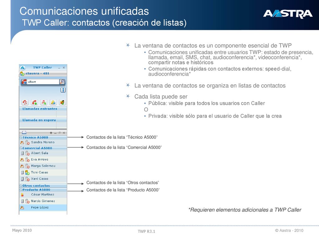 Comunicaciones unificadas TWP Caller: contactos (creación de listas)