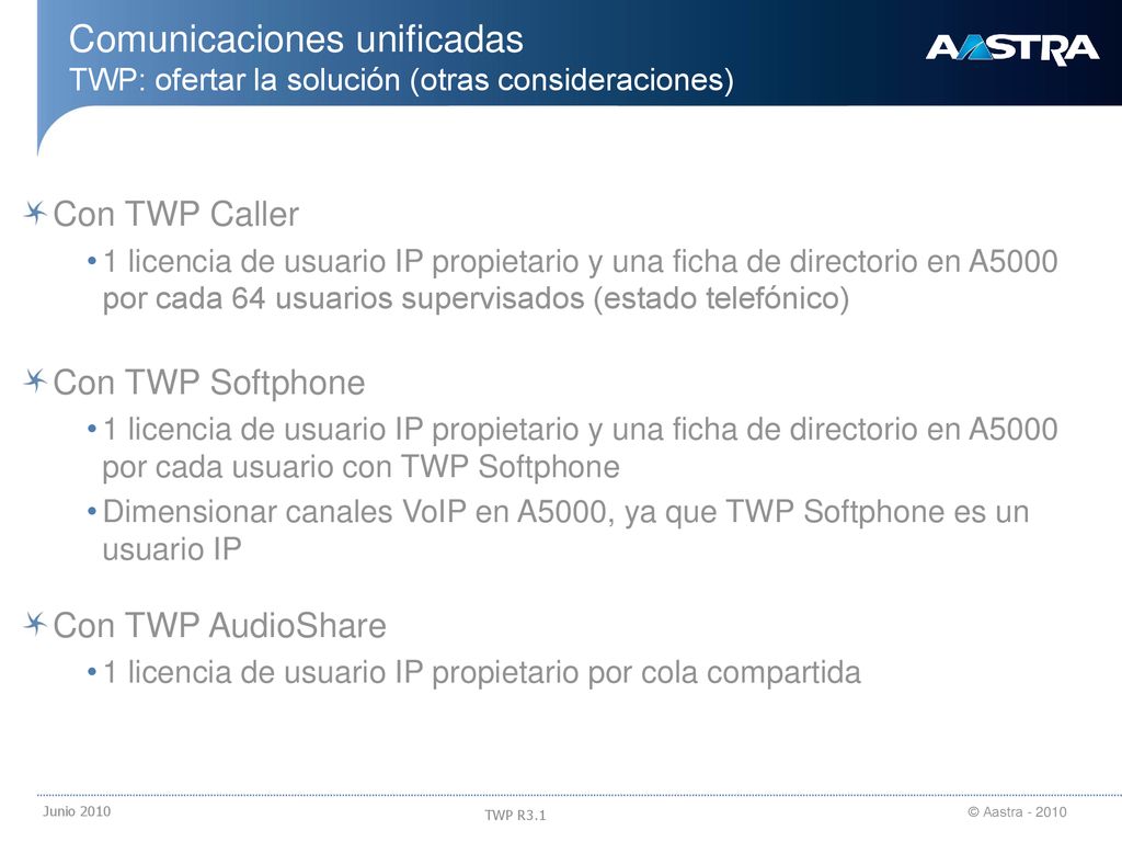 18/09/2018 Comunicaciones unificadas TWP: ofertar la solución (otras consideraciones) Con TWP Caller.
