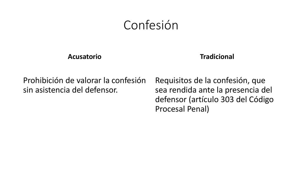 Confesión Acusatorio. Tradicional. Prohibición de valorar la confesión sin asistencia del defensor.