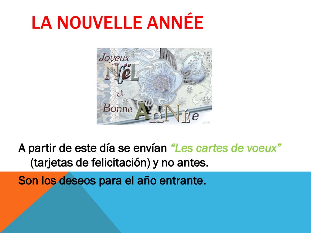 La Nouvelle Année A partir de este día se envían Les cartes de voeux (tarjetas de felicitación) y no antes.