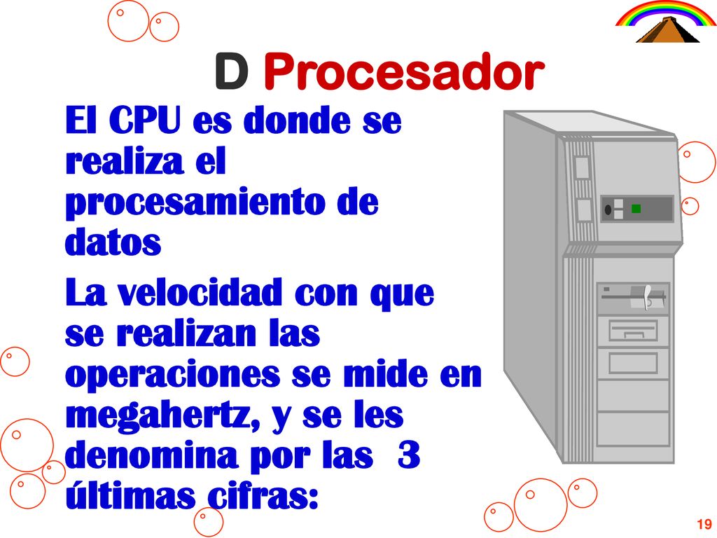 D Procesador El CPU es donde se realiza el procesamiento de datos