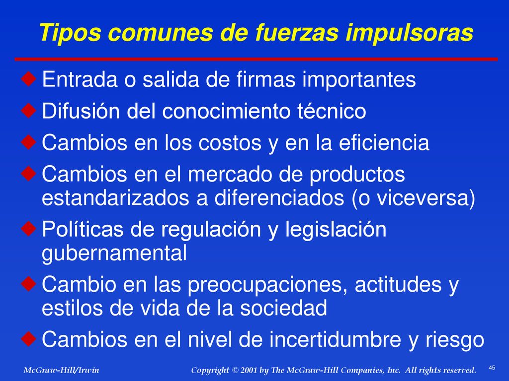 Tipos comunes de fuerzas impulsoras