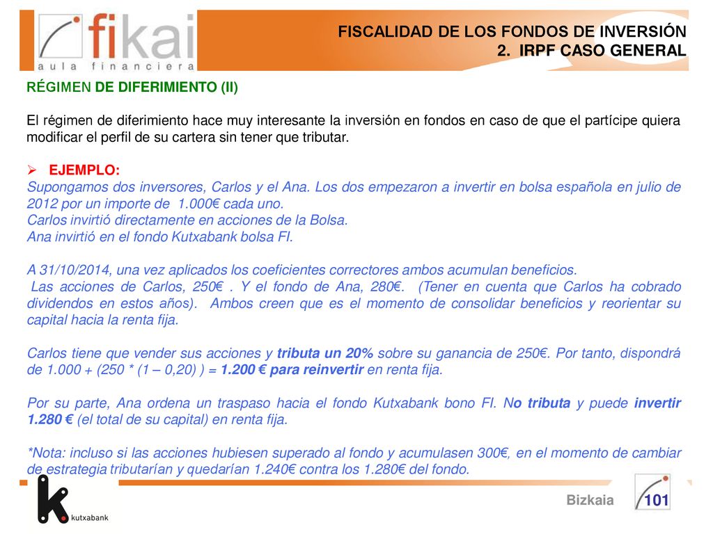 FISCALIDAD DE LOS FONDOS DE INVERSIÓN 2. IRPF CASO GENERAL