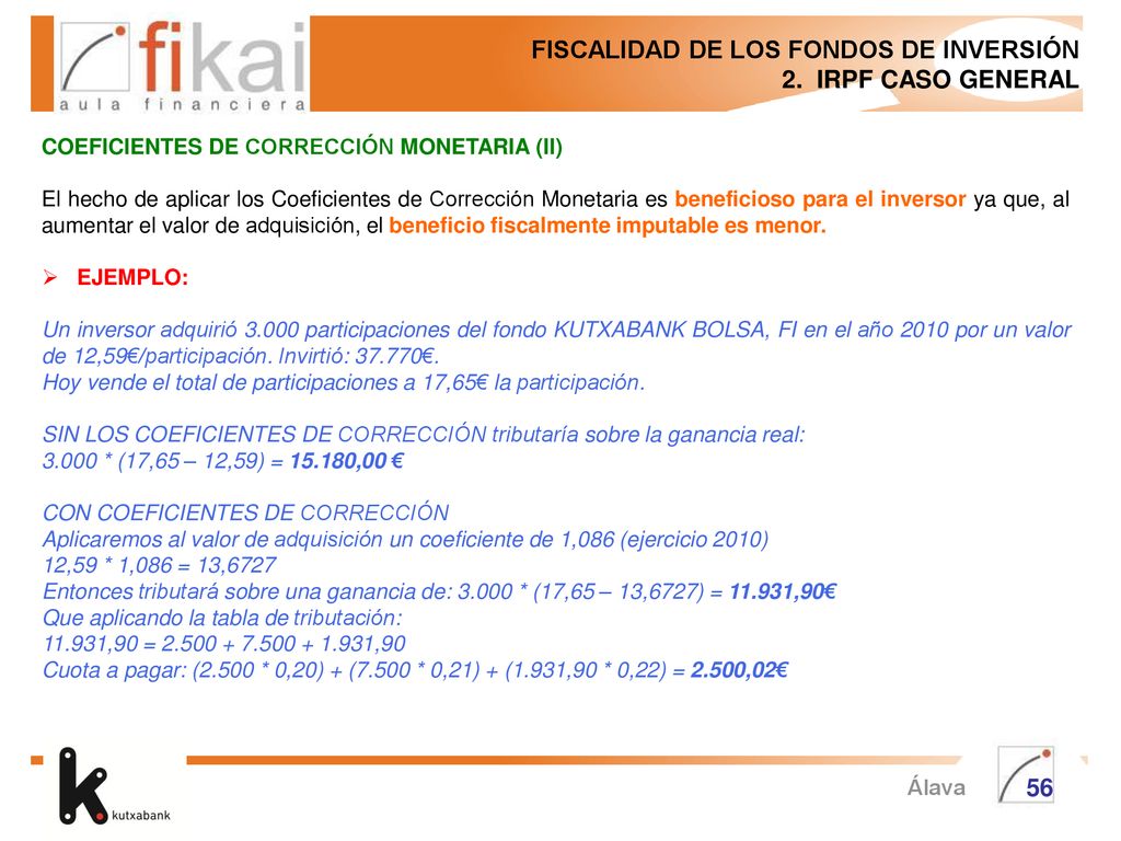 FISCALIDAD DE LOS FONDOS DE INVERSIÓN 2. IRPF CASO GENERAL