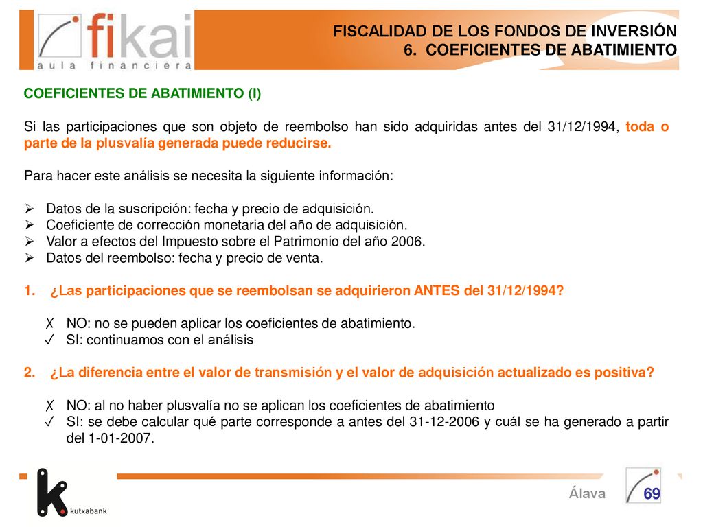 FISCALIDAD DE LOS FONDOS DE INVERSIÓN 6. COEFICIENTES DE ABATIMIENTO