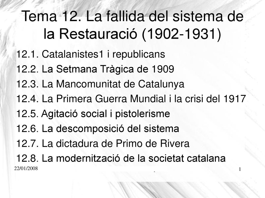 Tema 12. La fallida del sistema de la Restauració ( )