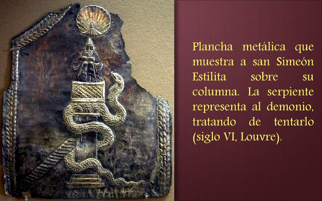 Plancha metálica que muestra a san Simeón Estilita sobre su columna