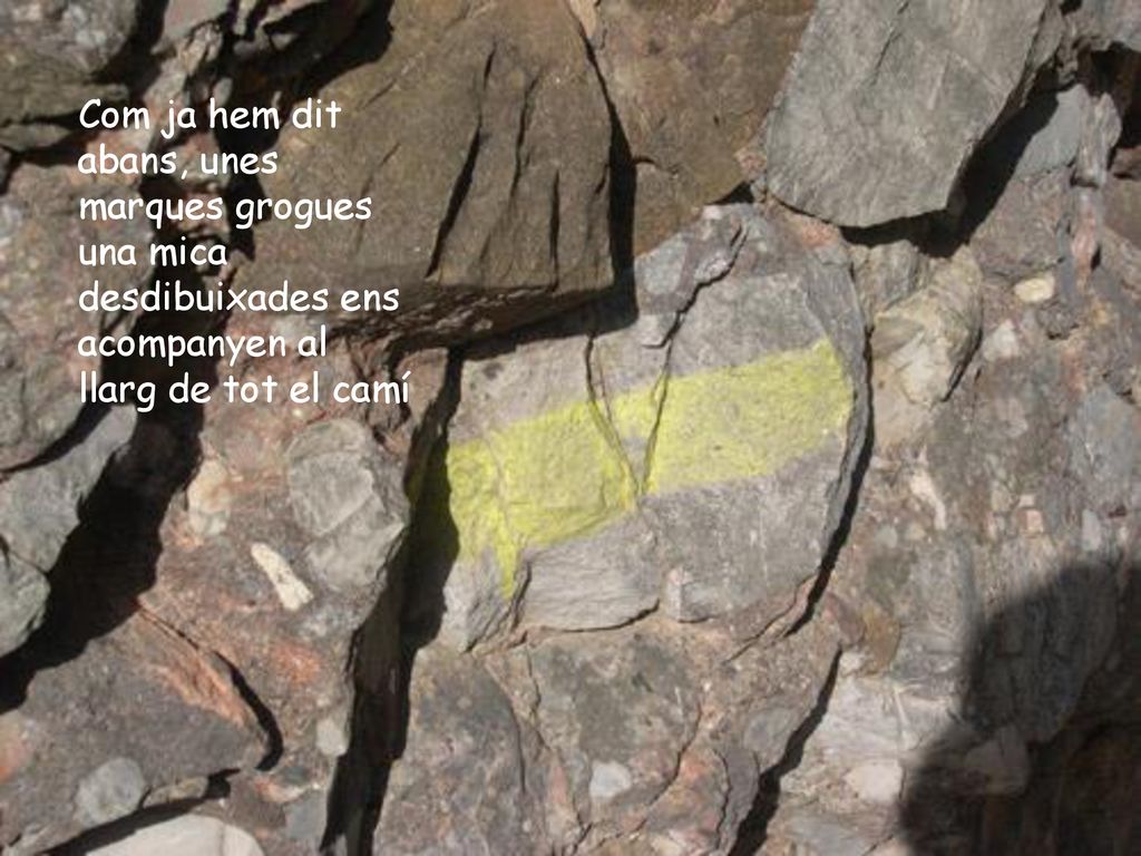 Com ja hem dit abans, unes marques grogues una mica desdibuixades ens acompanyen al llarg de tot el camí