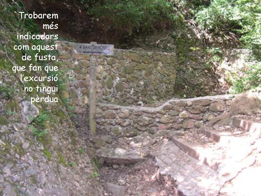 Trobarem més indicadors com aquest de fusta, que fan que l’excursió no tingui pèrdua