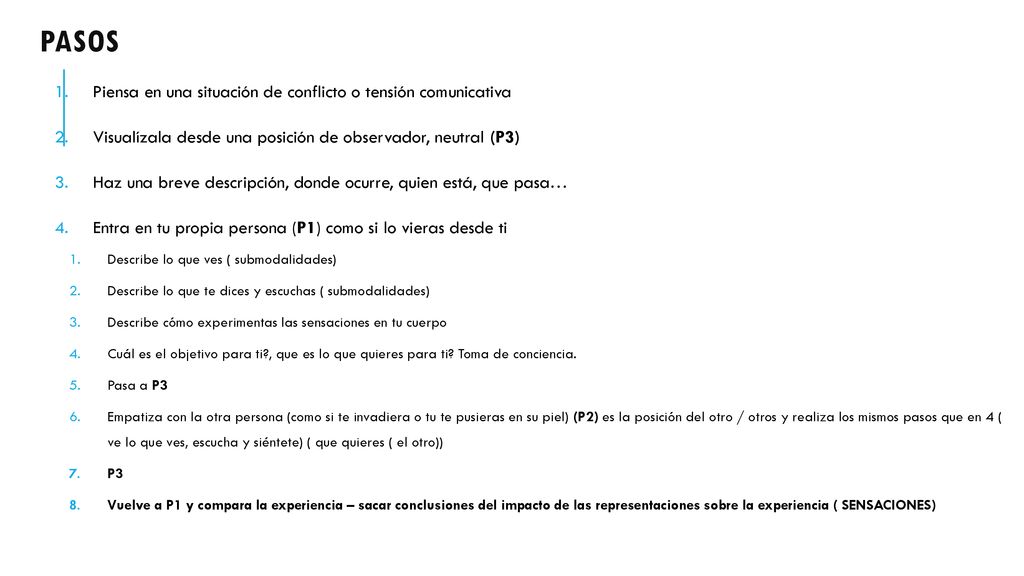 Pasos Piensa en una situación de conflicto o tensión comunicativa