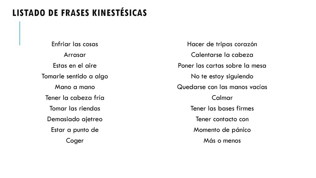 Listado de frases kinestésicas