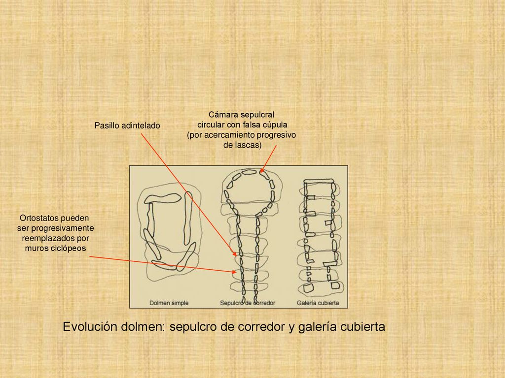 Evolución dolmen: sepulcro de corredor y galería cubierta
