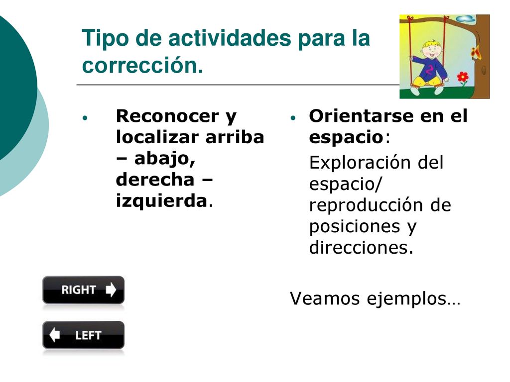 Tipo de actividades para la corrección.