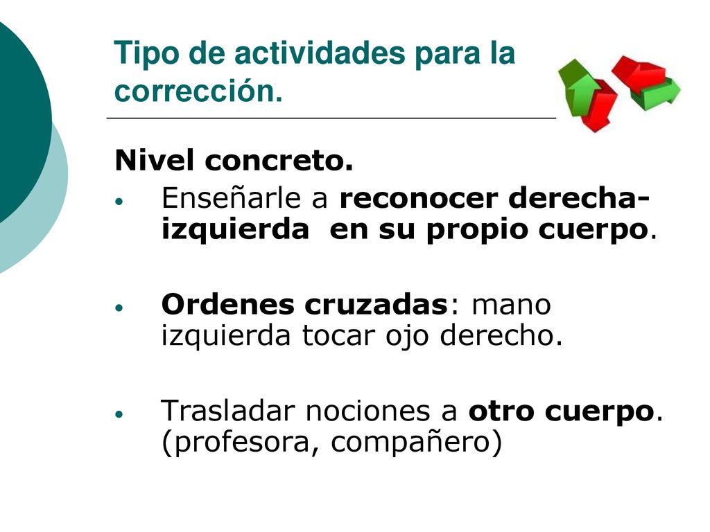 Tipo de actividades para la corrección.