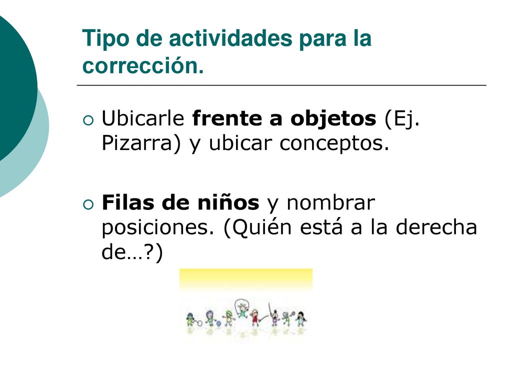 Tipo de actividades para la corrección.