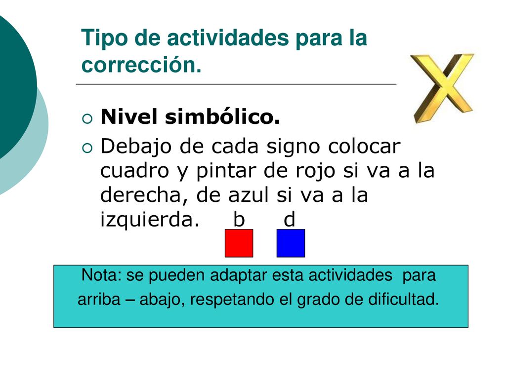 Tipo de actividades para la corrección.