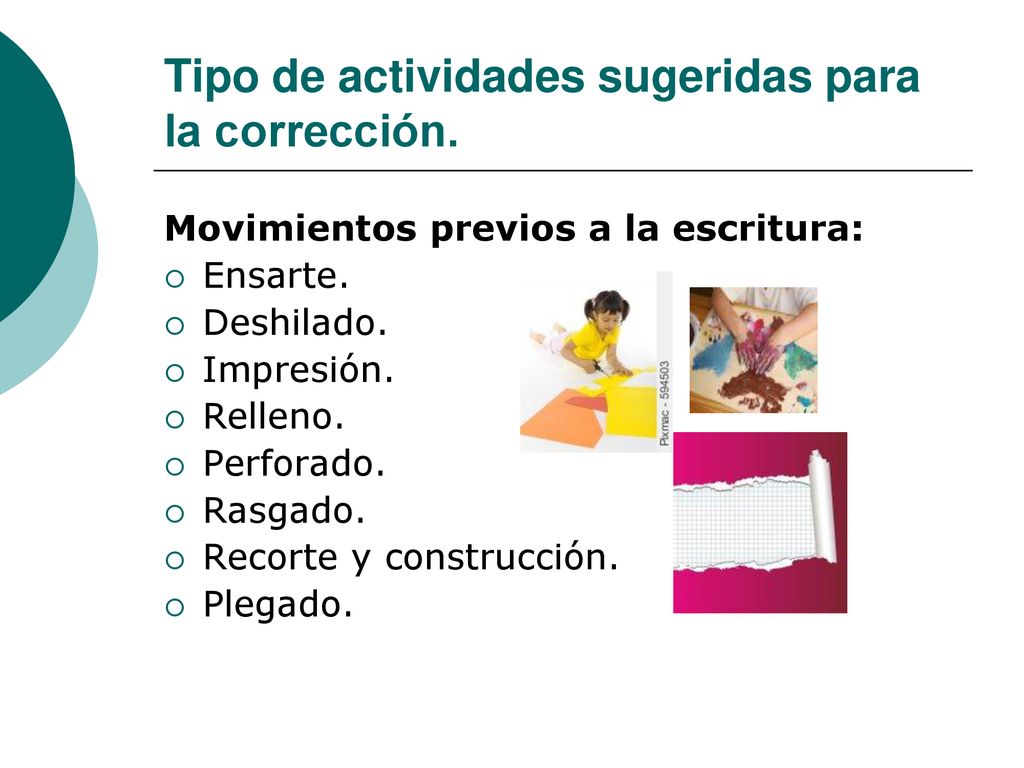 Tipo de actividades sugeridas para la corrección.