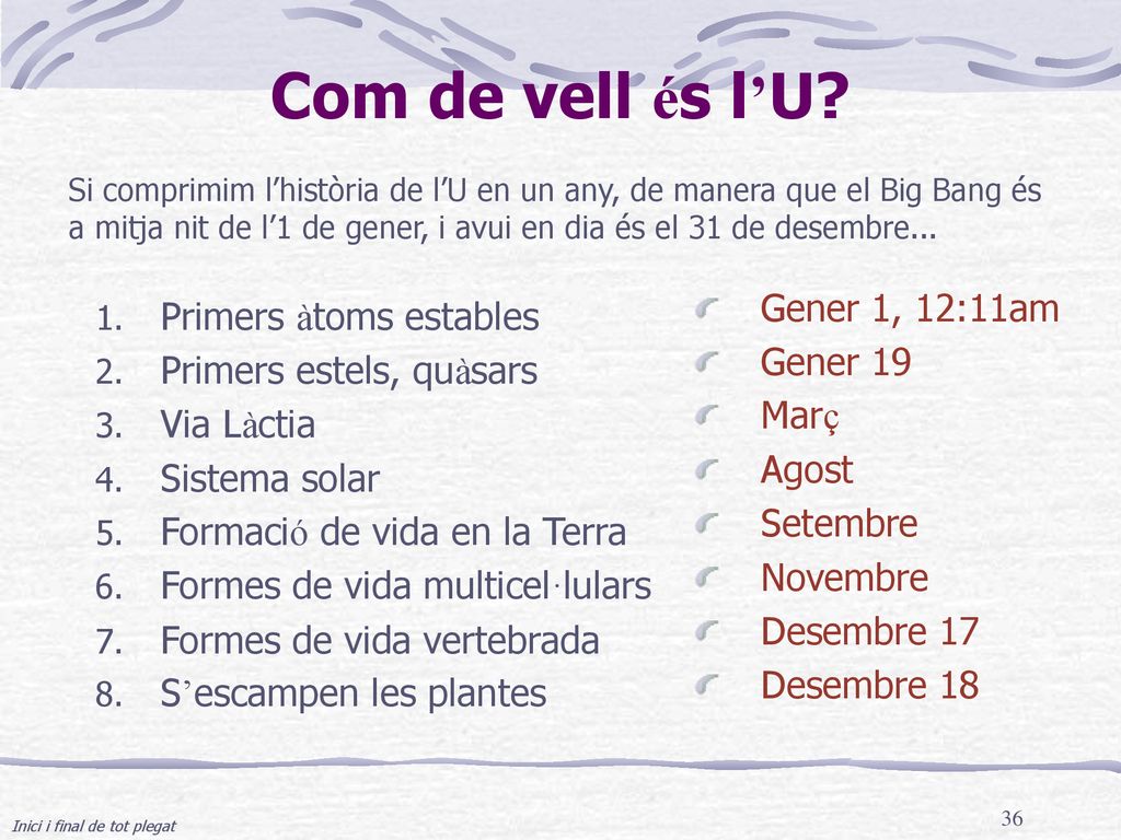 Com de vell és l’U Gener 1, 12:11am Primers àtoms estables Gener 19