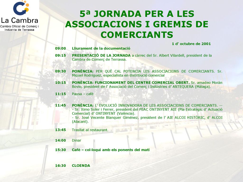 5ª JORNADA PER A LES ASSOCIACIONS I GREMIS DE COMERCIANTS