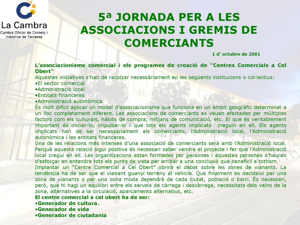 5ª JORNADA PER A LES ASSOCIACIONS I GREMIS DE COMERCIANTS