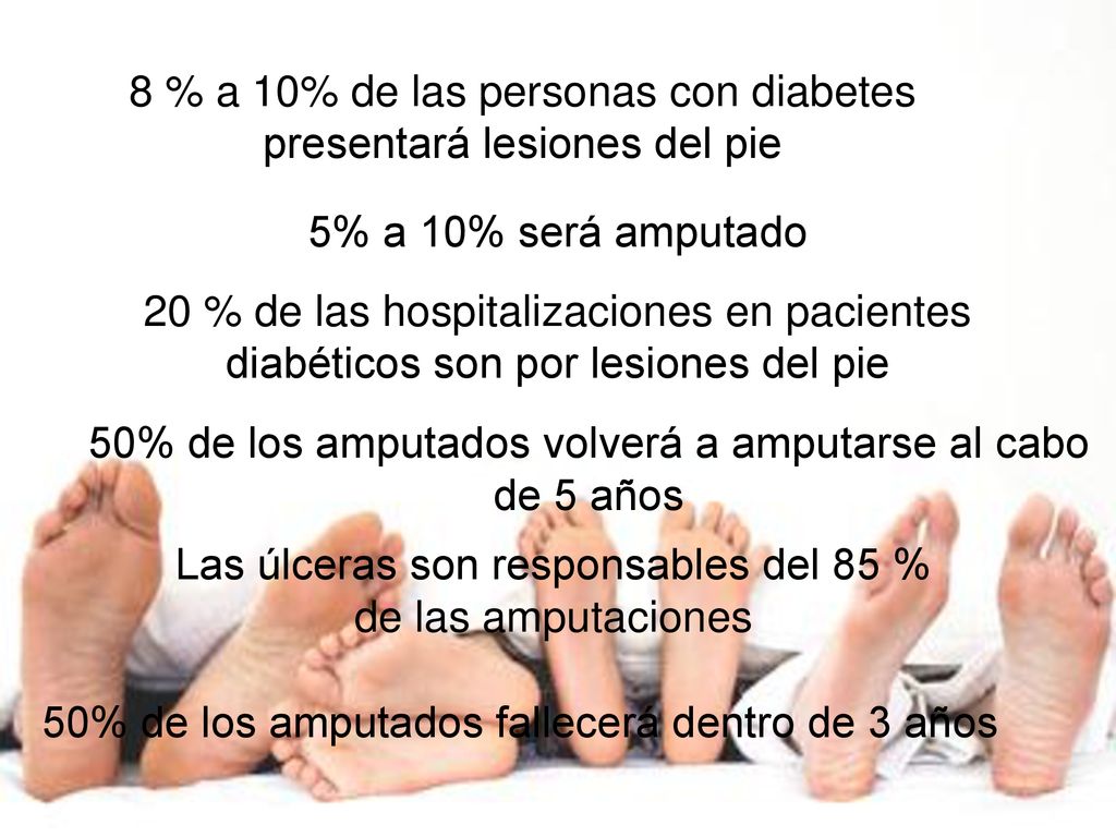 8 % a 10% de las personas con diabetes presentará lesiones del pie