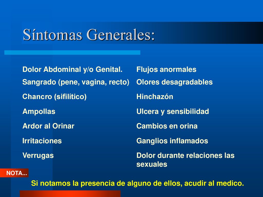 Síntomas Generales: Dolor Abdominal y/o Genital. Flujos anormales