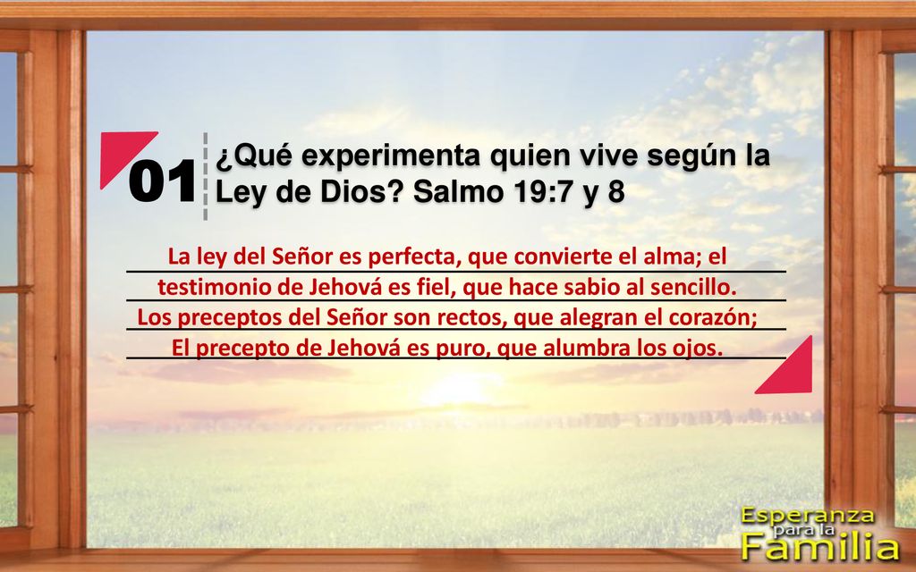 01 ¿Qué experimenta quien vive según la Ley de Dios Salmo 19:7 y 8