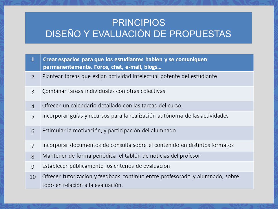 PRINCIPIOS DISEÑO Y EVALUACIÓN DE PROPUESTAS