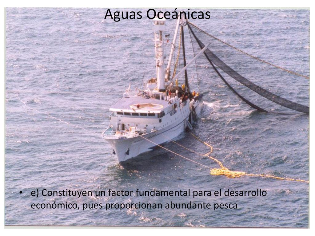 Aguas Oceánicas e) Constituyen un factor fundamental para el desarrollo económico, pues proporcionan abundante pesca.