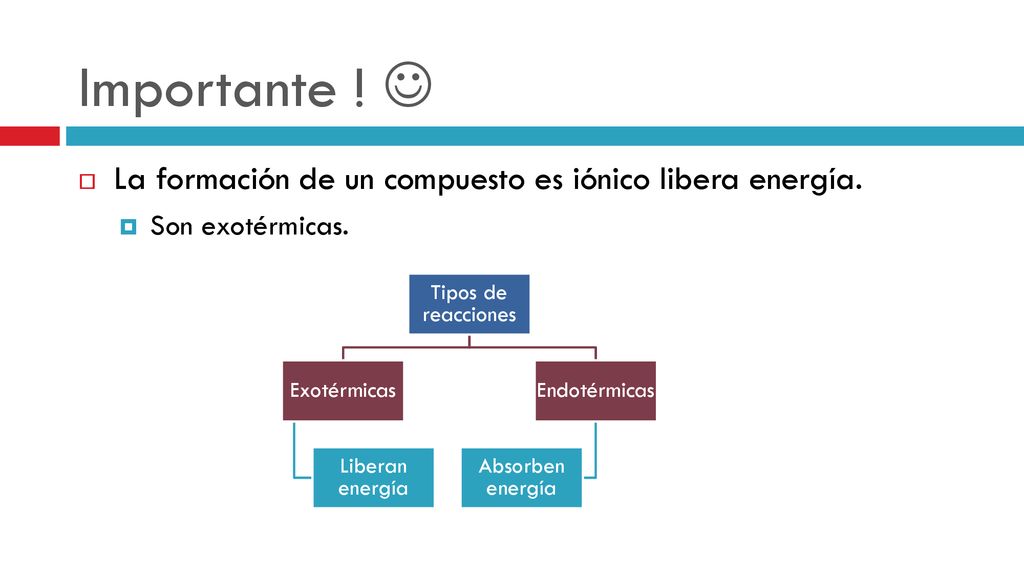 Importante !  La formación de un compuesto es iónico libera energía.