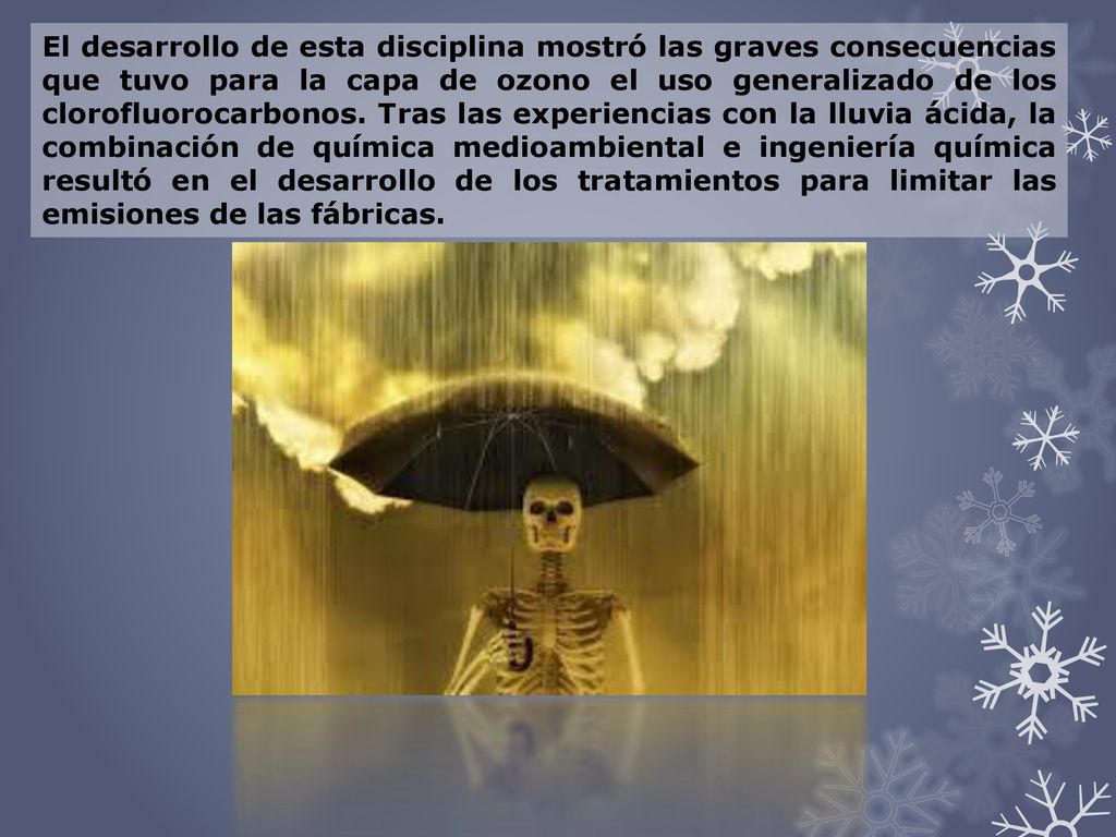 El desarrollo de esta disciplina mostró las graves consecuencias que tuvo para la capa de ozono el uso generalizado de los clorofluorocarbonos.