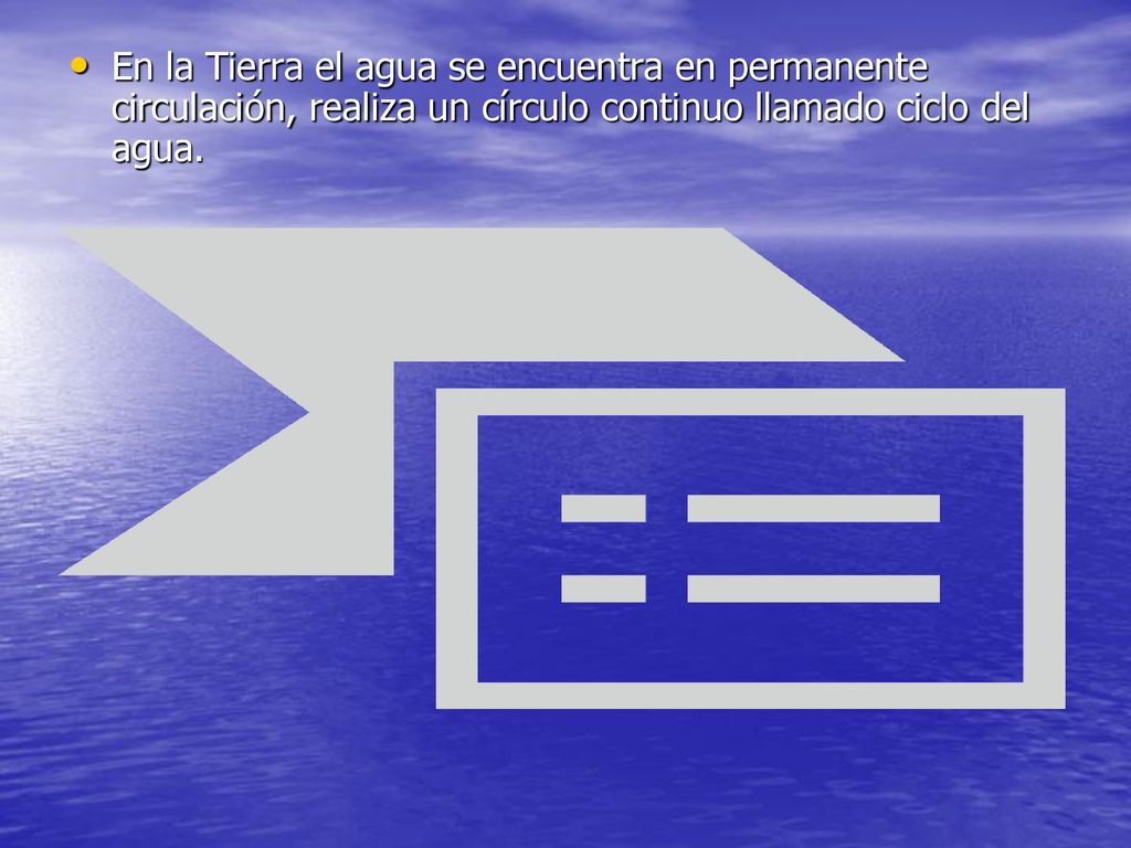 En la Tierra el agua se encuentra en permanente circulación, realiza un círculo continuo llamado ciclo del agua.