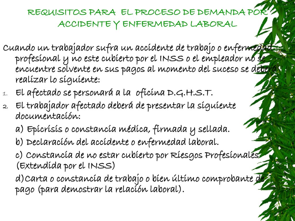 REQUISITOS PARA EL PROCESO DE DEMANDA POR ACCIDENTE Y ENFERMEDAD LABORAL