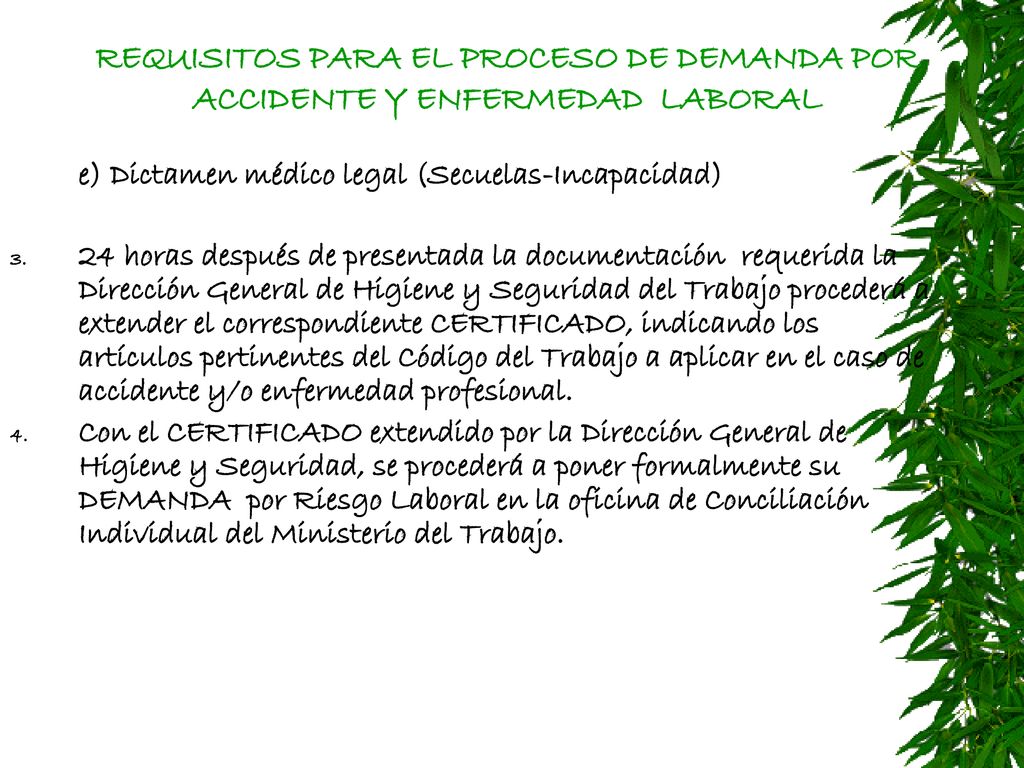 REQUISITOS PARA EL PROCESO DE DEMANDA POR ACCIDENTE Y ENFERMEDAD LABORAL