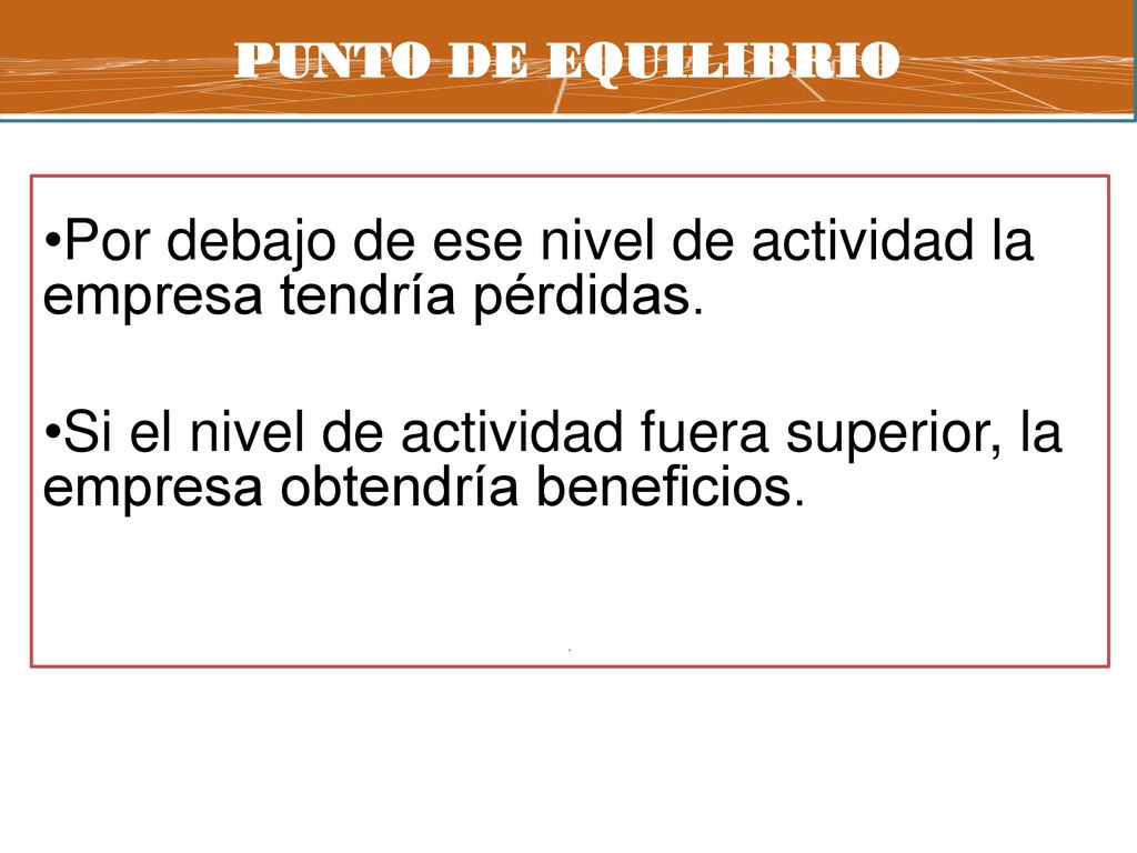 Por debajo de ese nivel de actividad la empresa tendría pérdidas.
