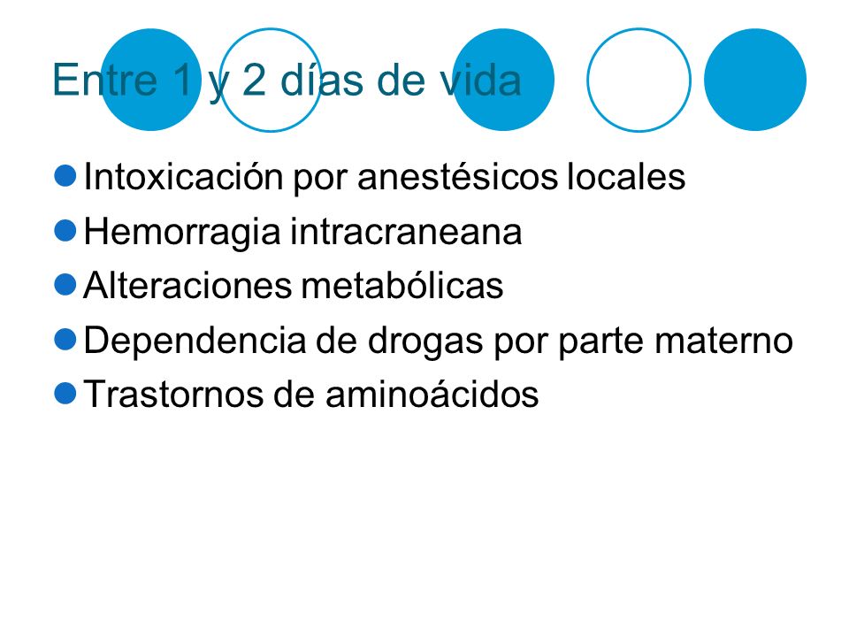 Entre 1 y 2 días de vida Intoxicación por anestésicos locales