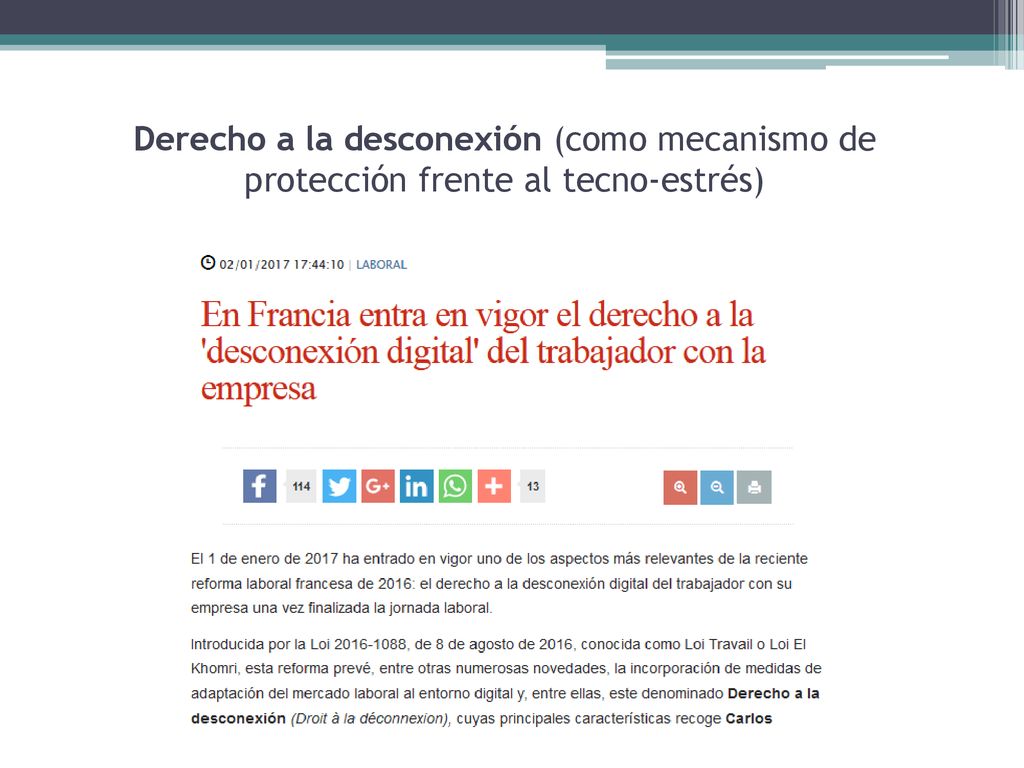 Derecho a la desconexión (como mecanismo de protección frente al tecno-estrés)