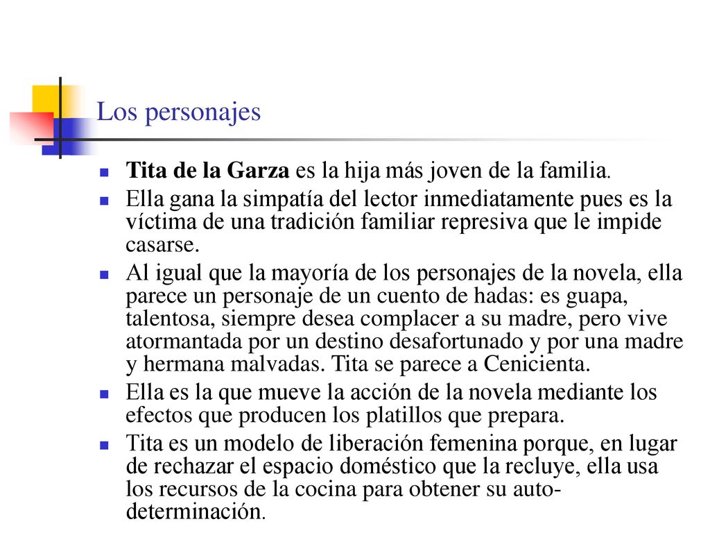 Los personajes Tita de la Garza es la hija más joven de la familia.