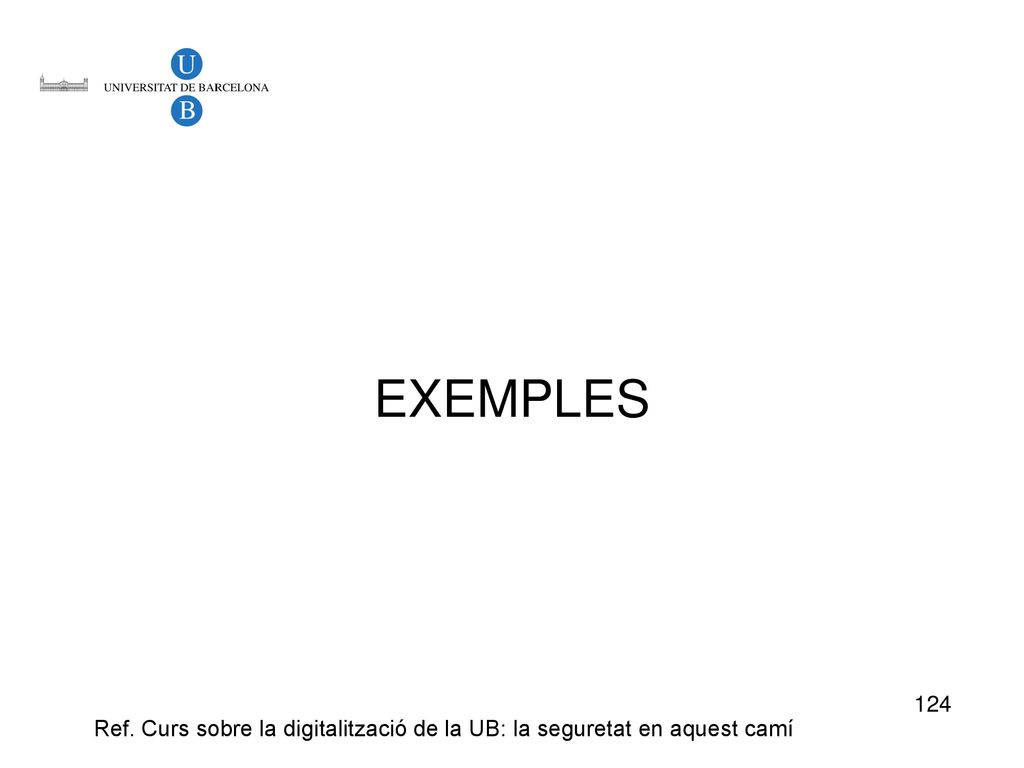 EXEMPLES 124 Ref. Curs sobre la digitalització de la UB: la seguretat en aquest camí