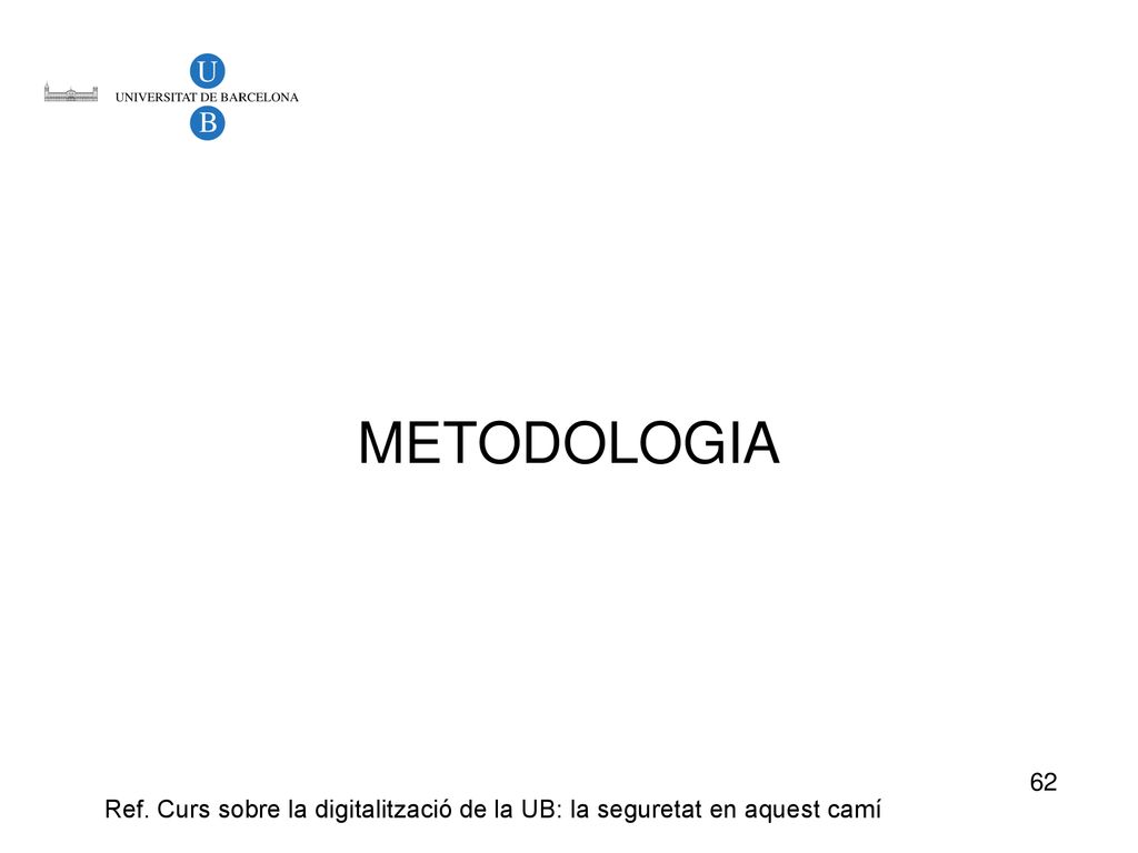 METODOLOGIA 62 Ref. Curs sobre la digitalització de la UB: la seguretat en aquest camí