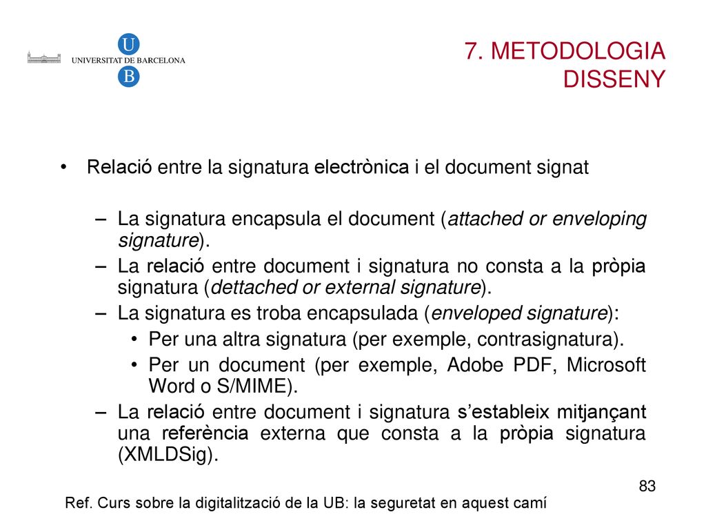 7. METODOLOGIA DISSENY. Relació entre la signatura electrònica i el document signat.