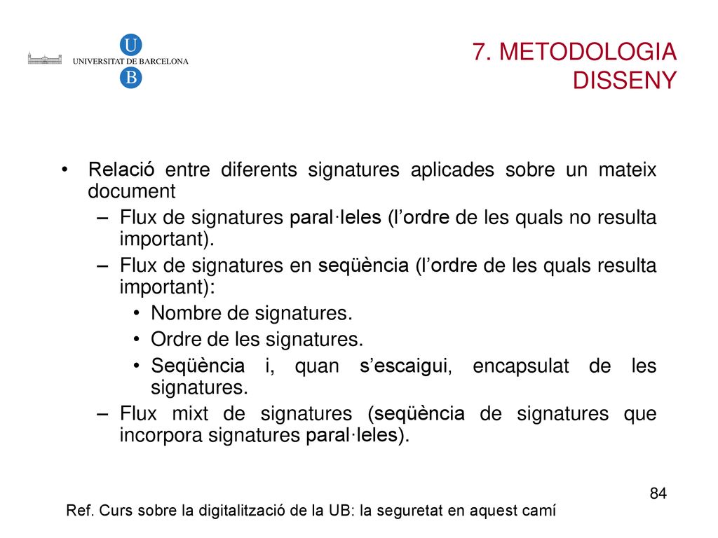 7. METODOLOGIA DISSENY. Relació entre diferents signatures aplicades sobre un mateix document.
