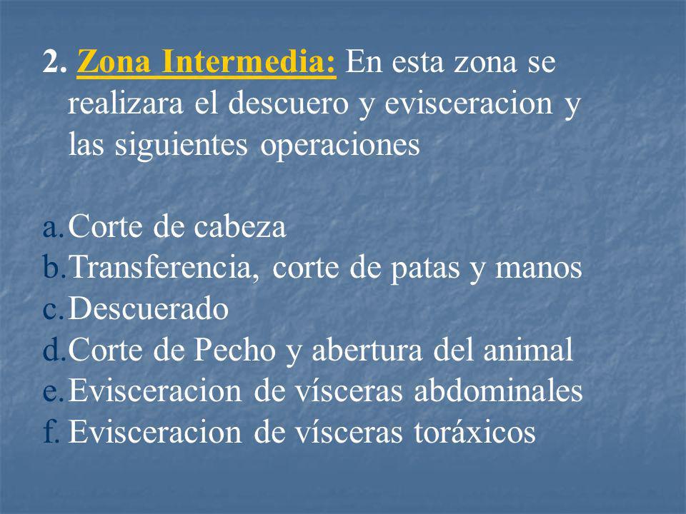 Zona Intermedia: En esta zona se realizara el descuero y evisceracion y las siguientes operaciones