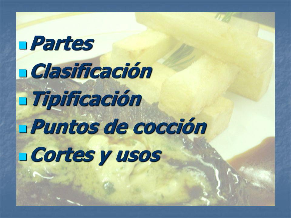 Partes Clasificación Tipificación Puntos de cocción Cortes y usos