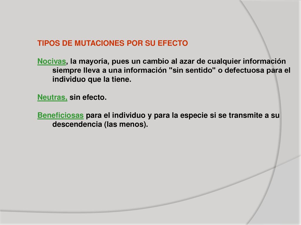 TIPOS DE MUTACIONES POR SU EFECTO