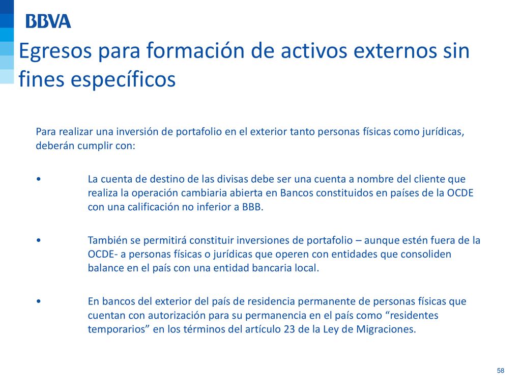 Egresos para formación de activos externos sin fines específicos