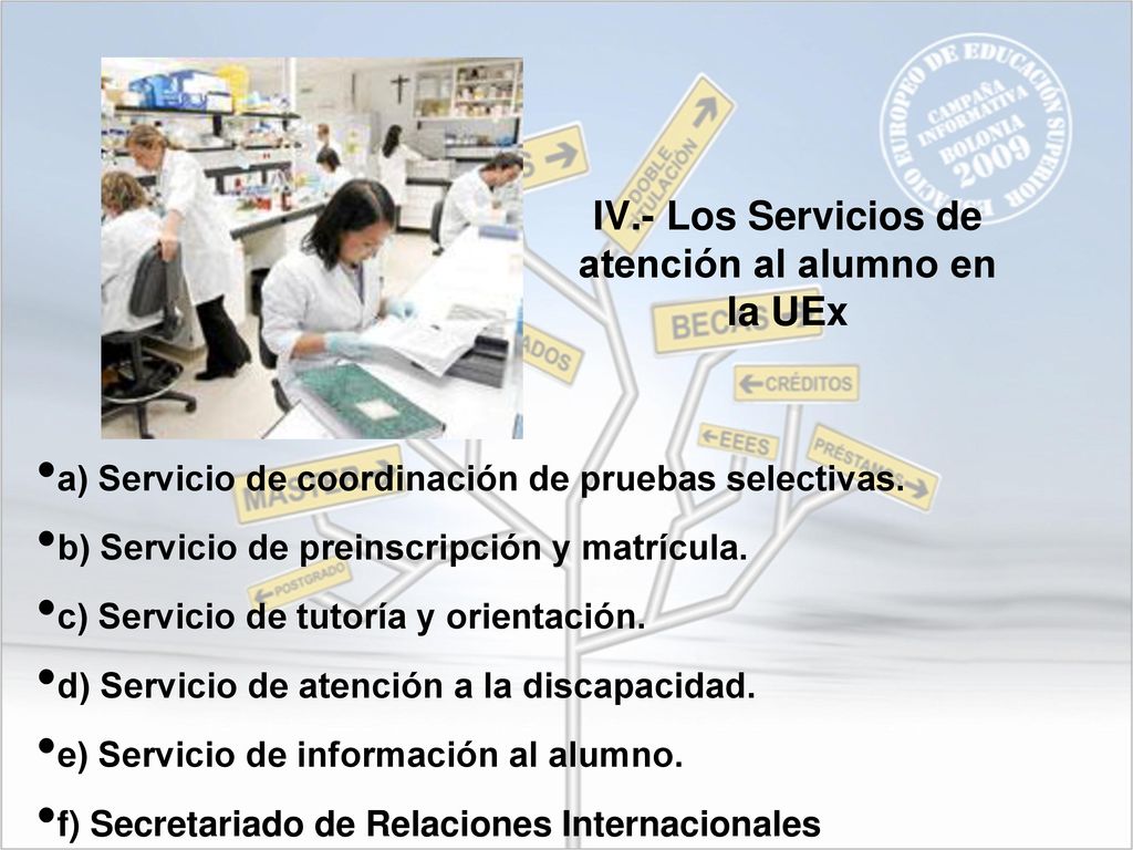IV.- Los Servicios de atención al alumno en la UEx