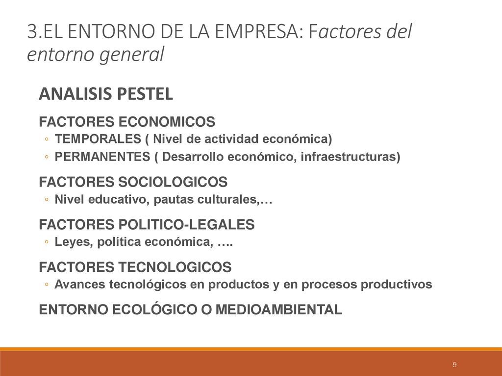 3.EL ENTORNO DE LA EMPRESA: Factores del entorno general